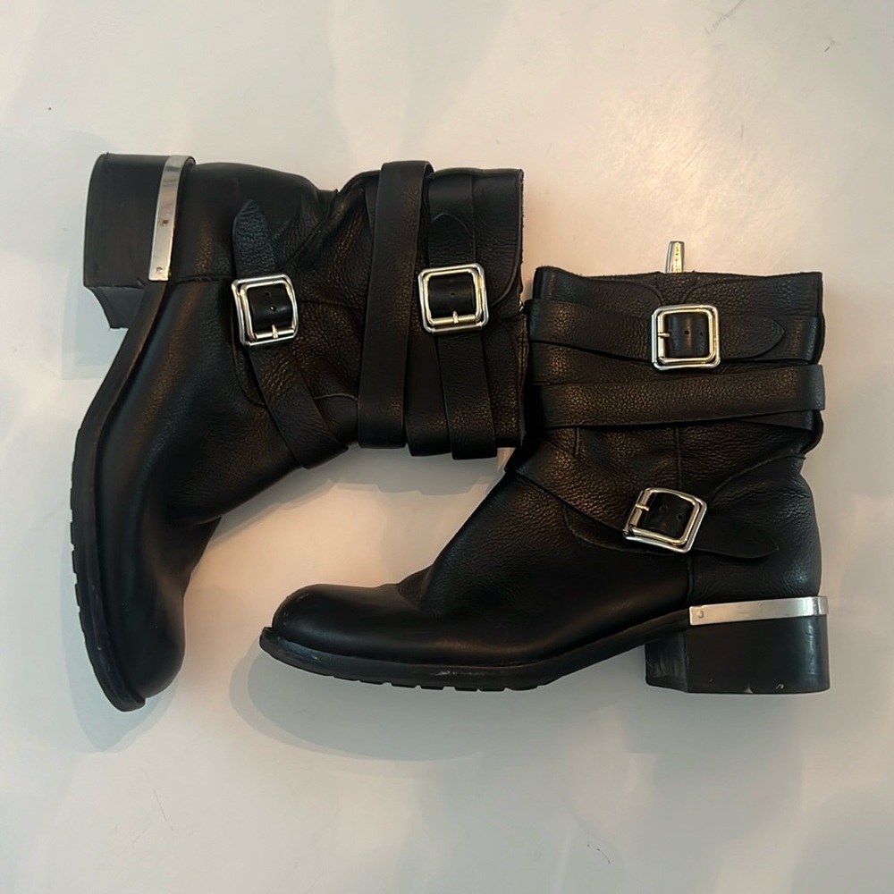 Vince Camuto leather moto boots, with metal detail. Size 9